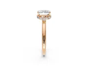 Hidden Halo Engagement Ring Setting for Radiant Cut Center with Plain Rounded Band and Prong Head in Rose Gold