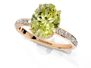 Hidden Halo Engagement Ring Setting for Fancy Yellow Oval Center with Pave Band and Prong Head in Rose Gold