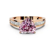 Solitaire Engagement Ring Setting for Fancy Pink Heart-Shaped Center with Princess Cut Channel Band and Prong Head in Rose Gold