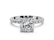 Solitaire Engagement Ring Setting for Cushion Cut Center with Micro Pave Band and Prong Head in White Gold