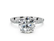 Solitaire Engagement Ring Setting for Round Cut Center with Fine Pave Accents and Prong Head in Platinum