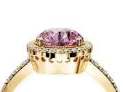 Halo Engagement Ring Setting for Fancy Pink Round Cut Center with Inner Milgrain Border and Prong Head in Yellow Gold