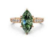 Solitaire Engagement Ring Setting for Fancy Green Marquise Center with Milgrain-Edged Pave Band and Prong Head in Rose Gold