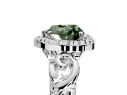 Halo Engagement Ring Setting for Fancy Green Heart-Shaped Center with Open Scroll Shoulders and Prong Head in Sterling Silver