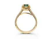 Solitaire Engagement Ring Setting for Fancy Green Cushion Cut Center with Accented Split Shank and Prong Head in Yellow Gold