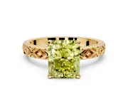 Solitaire Engagement Ring Setting for Fancy Yellow Radiant Cut Center with Milgrain X Pattern Band and Prong Head in Yellow Gold