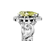 Halo Engagement Ring Setting for Fancy Yellow Pear-Shaped Center with Open Scroll Shoulders and Prong Head in Sterling Silver