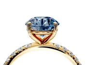Solitaire Engagement Ring Setting for Fancy Blue Round Cut Center with Micro Pave Band and Prong Head in Yellow Gold