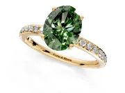 Solitaire Engagement Ring Setting for Fancy Green Oval Center with Fine Pave Band and Prong Head in Yellow Gold