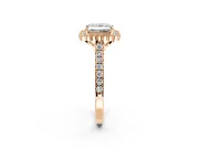 Milgrain Floral Halo Engagement Ring Setting for Princess Cut Center with Pave Band and Prong Head in Rose Gold