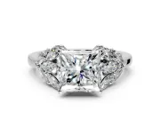 Leaf Cluster Engagement Ring Setting for Princess Cut Center with Marquise Accents and Prong Head in Platinum