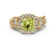 Milgrain Halo Engagement Ring Setting for Fancy Yellow Cushion Cut Center with Shoulder Bezels and Prong Head in Yellow Gold