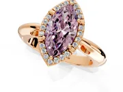 Halo Engagement Ring Setting for Fancy Pink Marquise Center with Tapered Plain Band and Prong Head in Rose Gold