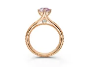 Solitaire Engagement Ring Setting for Fancy Pink Oval Center with Milgrain Cathedral Band and Prong Head in Rose Gold