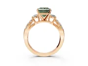 3 Stone Engagement Ring Setting for Fancy Green Princess Cut Center with Pave Split Shank and Prong Head in Rose Gold