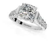 Solitaire Engagement Ring Setting for Cushion Cut Center with Pave Cathedral Shoulders and Prong Head in White Gold