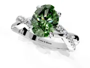Solitaire Engagement Ring Setting for Fancy Green Oval Center with Half-Pave Crossover Band and Prong Head in Platinum