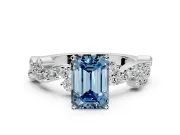 Solitaire Engagement Ring Setting for Fancy Blue Emerald Cut Center with Bar-Station Pave Twist and Prong Head in Platinum