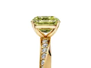 Side Accent Engagement Ring Setting for Fancy Yellow Asscher Cut Center with Accent Shoulders and Prong Head in Yellow Gold