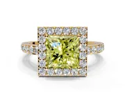 Halo Engagement Ring Setting for Fancy Yellow Princess Cut Center with Heart-Shaped Openwork, Pave Band and Prong Head in Yellow Gold