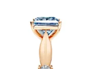 Solitaire Engagement Ring Setting for Fancy Blue Princess Cut Center with Carved Leaf Shoulders and Prong Head in Rose Gold