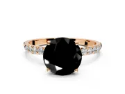 Solitaire Engagement Ring Setting for Fancy Black Round Cut Center with Fine Pave Accents and Prong Head in Rose Gold