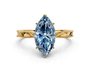Solitaire Engagement Ring Setting for Fancy Blue Marquise Center with Engraved Milgrain Band and Prong Head in Yellow Gold