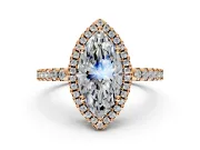 Accent Halo Engagement Ring Setting for Marquise Center with Full-Length Pave Band and Prong Head in Rose Gold