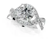 Halo Engagement Ring Setting for Round Cut Center with Pave Infinity Twist Band and Prong Head in Platinum