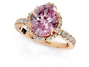 Halo Engagement Ring Setting for Fancy Pink Oval Center with Openwork Halo, Pave Band and Prong Head in Rose Gold