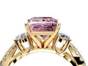 3 Stone Engagement Ring Setting for Fancy Pink Princess Cut Center with Pave Split Shank and Prong Head in Yellow Gold