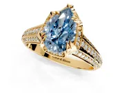 Solitaire Engagement Ring Setting for Fancy Blue Pear-Shaped Center with Accented Split Shank and Prong Head in Yellow Gold