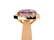 Halo Engagement Ring Setting for Fancy Pink Radiant Cut Center with Square Band and Prong Head in Rose Gold