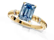 Rope Engagement Ring Setting for Fancy Blue Emerald Cut Center with Accent Shoulders and Prong Head in Yellow Gold