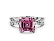 Solitaire Engagement Ring Setting for Fancy Pink Asscher Cut Center with Narrow Twist Pave Band and Prong Head in Platinum