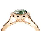 Halo Engagement Ring Setting for Fancy Green Oval Center with Pave Accents, Heart Basket and Prong Head in Rose Gold