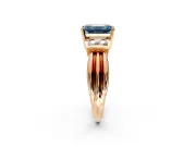Solitaire Engagement Ring Setting for Fancy Blue Emerald Cut Center with Grooved Bar Accent Band and Prong Head in Rose Gold