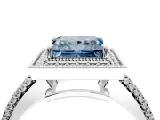 Milgrain Halo Engagement Ring Setting for Fancy Blue Princess Cut Center with Three-Sided Pave Band and Prong Head in White Gold