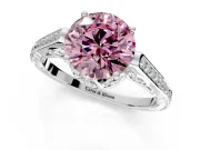 Cathedral Engagement Ring Setting for Fancy Pink Round Cut Center with Antique-Style Pave Band and Prong Head in White Gold