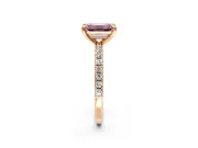 Solitaire Engagement Ring Setting for Fancy Pink Emerald Cut Center with Fine Pave Narrow Band and Prong Head in Rose Gold