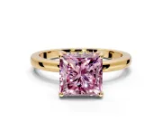 Solitaire Engagement Ring Setting for Fancy Pink Princess Cut Center with Fine Wire Band and Prong Head in Yellow Gold
