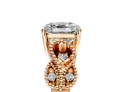 Leaf Engagement Ring Setting for Asscher Cut Center with Milgrain Accent Band and Prong Head in Rose Gold