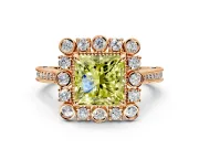 Milgrain Halo Engagement Ring Setting for Fancy Yellow Princess Cut Center with Bezel Point Accents and Prong Head in Rose Gold