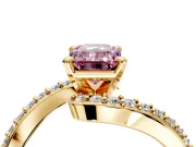 Solitaire Engagement Ring Setting for Fancy Pink Emerald Cut Center with Pave Bypass Swirl Band and Prong Head in Yellow Gold