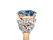 Leaf Cluster Engagement Ring Setting for Fancy Blue Oval Center with Marquise Accents and Prong Head in Rose Gold