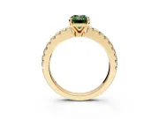 Solitaire Engagement Ring Setting for Fancy Green Emerald Cut Center with Single Row Accent Band and Prong Head in Yellow Gold