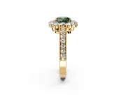 Halo Engagement Ring Setting for Fancy Green Cushion Cut Center with Milgrain Channel Band and Prong Head in Yellow Gold