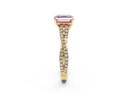 Solitaire Engagement Ring Setting for Fancy Pink Asscher Cut Center with Twisted Pave Split Shank and Prong Head in Yellow Gold