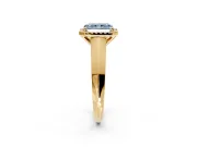 Halo Engagement Ring Setting for Fancy Blue Radiant Cut Center with Knife Ridge Cathedral Band and Prong Head in Yellow Gold