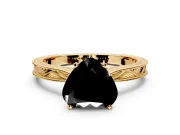 Solitaire Engagement Ring Setting for Fancy Black Heart-Shaped Center with Engraved Milgrain Band and Prong Head in Yellow Gold